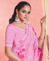 Vishal Prints Lavender Rose Printed Patterned Georgette Saree With Fancy Border
