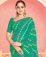 Vishal Prints Dark Mint Green Printed Patterned Georgette Saree With Fancy Border