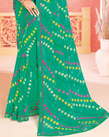 Vishal Prints Dark Mint Green Printed Patterned Georgette Saree With Fancy Border