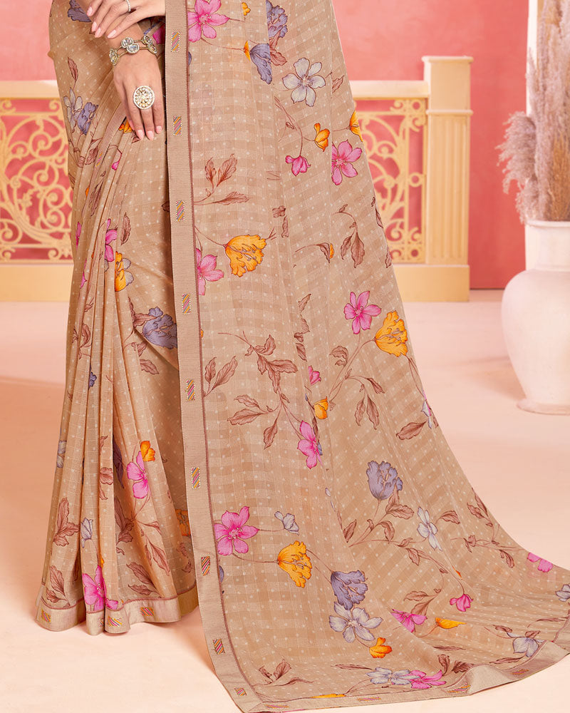 Vishal Prints Antique Brass Printed Patterned Georgette Saree With Fancy Border