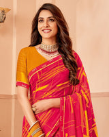 Vishal Prints Raspberry Pink Printed Patterned Chiffon Saree With Fancy Border