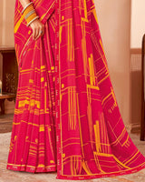 Vishal Prints Raspberry Pink Printed Patterned Chiffon Saree With Fancy Border