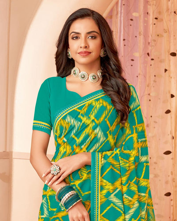 Vishal Prints Teal Blue Printed Georgette Saree With Fancy Border