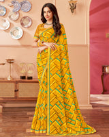 Vishal Prints Mustard Printed Patterned Chiffon Saree With Fancy Border