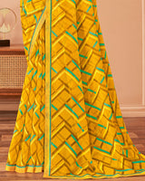 Vishal Prints Mustard Printed Patterned Chiffon Saree With Fancy Border