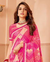 Vishal Prints Dark Rani Pink Printed Patterned Chiffon Saree With Fancy Border