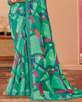 Vishal Prints Pine Green Printed Georgette Saree With Fancy Border