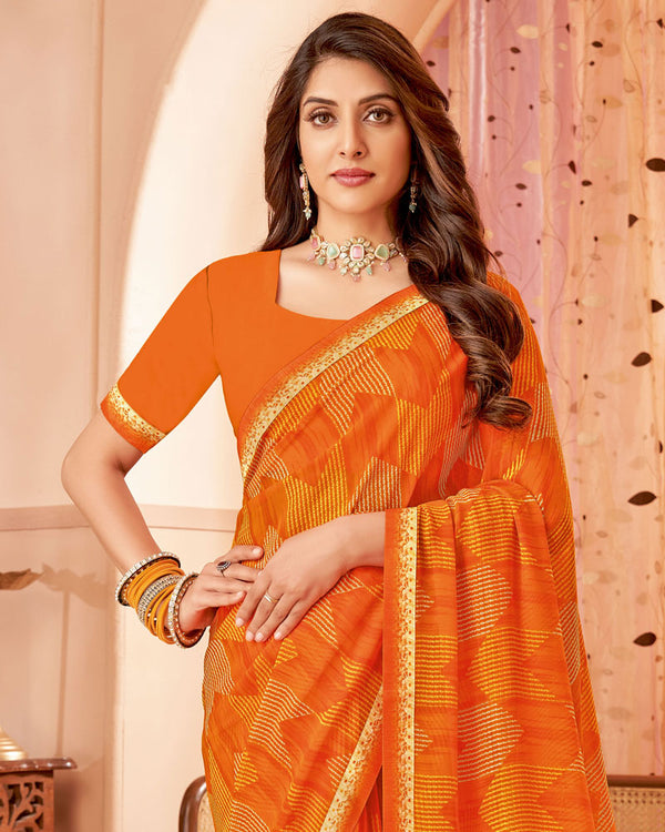 Vishal Prints Lava Orange Printed Georgette Saree With Fancy Border