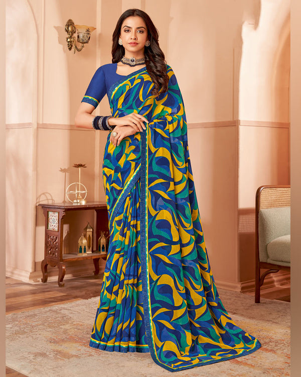 Vishal Prints Royal Blue Printed Georgette Saree With Fancy Border