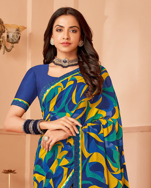 Vishal Prints Royal Blue Printed Georgette Saree With Fancy Border