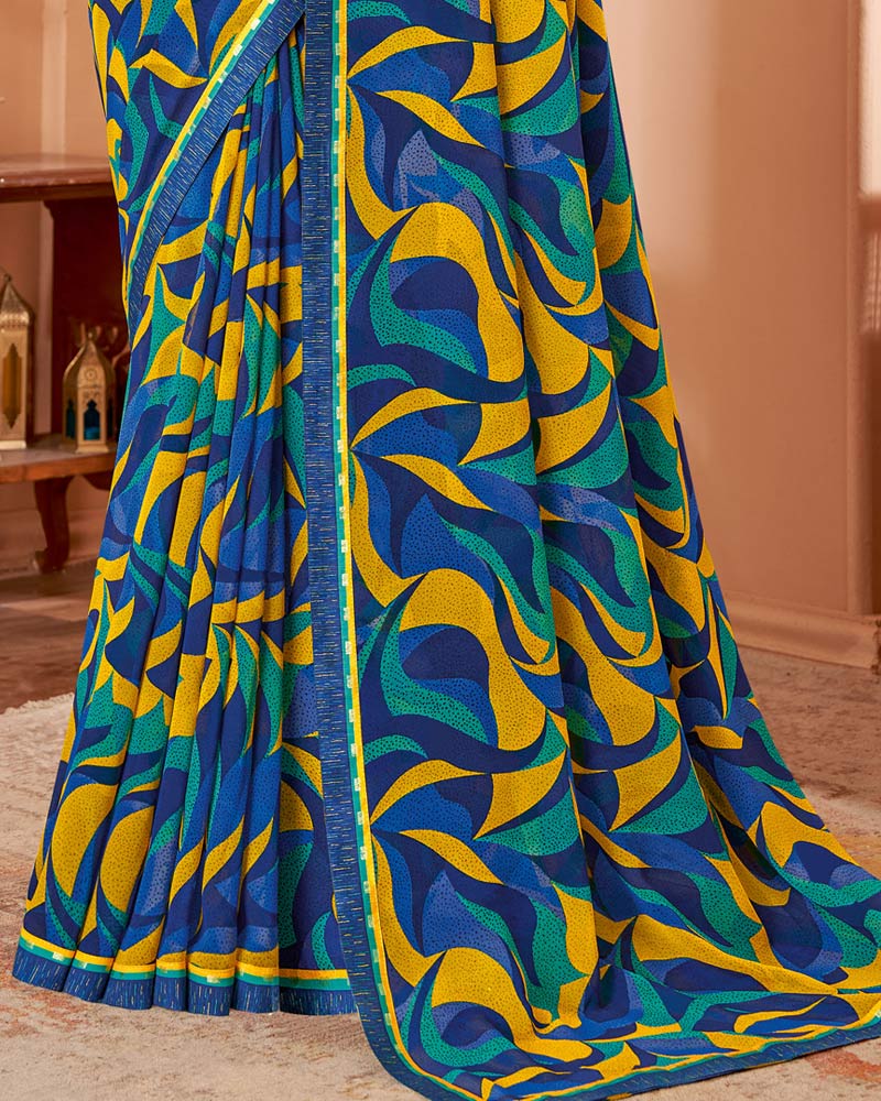 Vishal Prints Royal Blue Printed Georgette Saree With Fancy Border