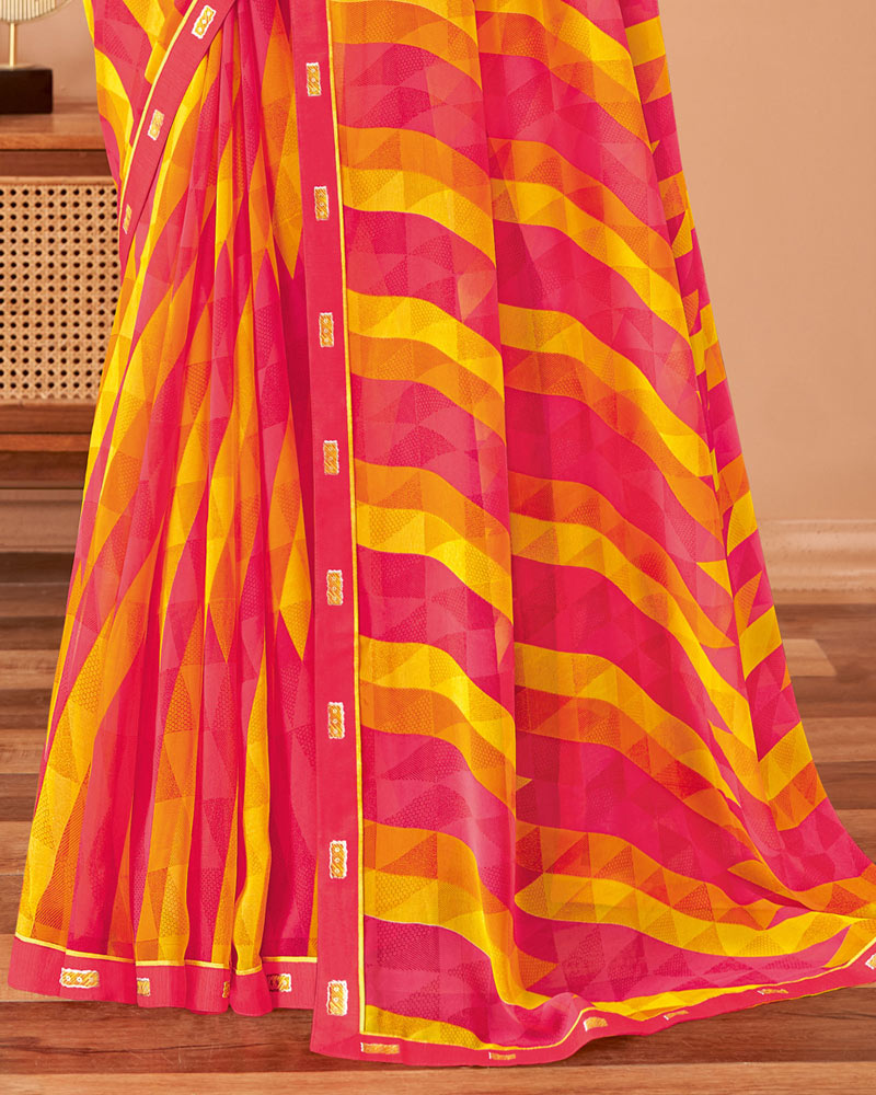 Vishal Prints Pastel Pink Printed Georgette Saree With Fancy Border
