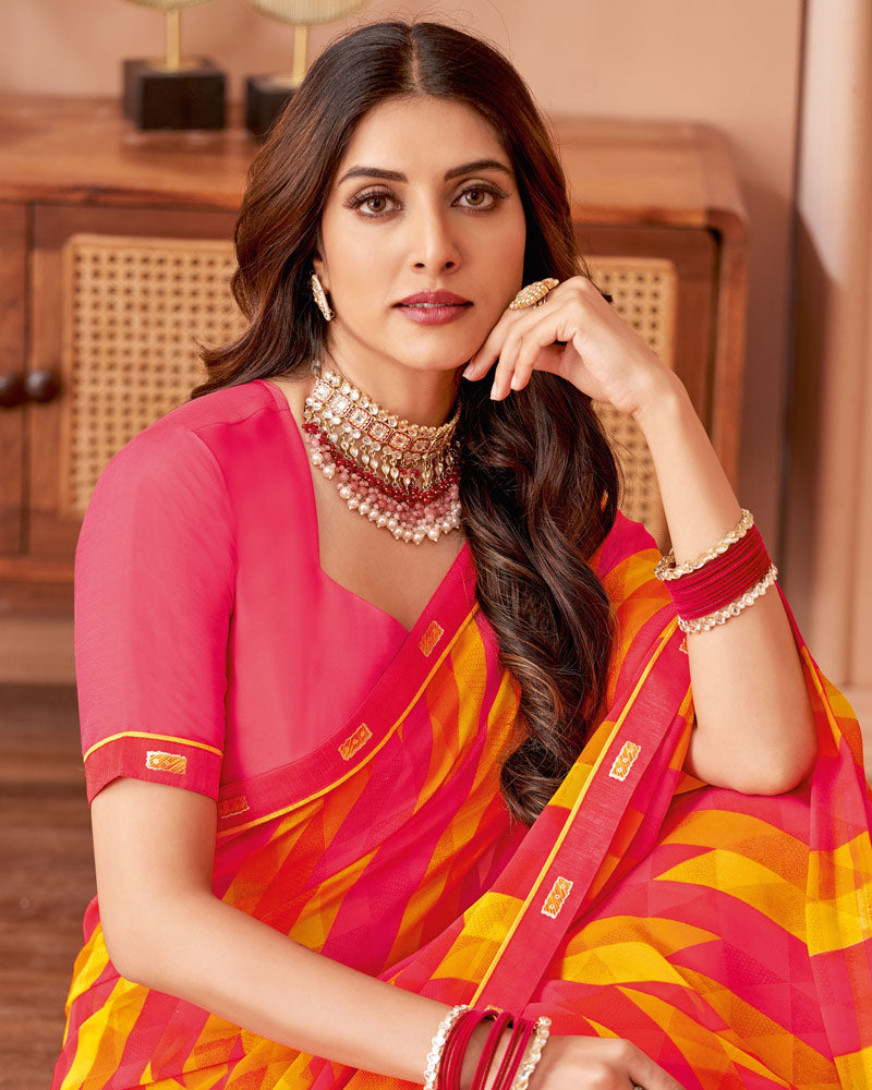 Vishal Prints Pastel Pink Printed Georgette Saree With Fancy Border