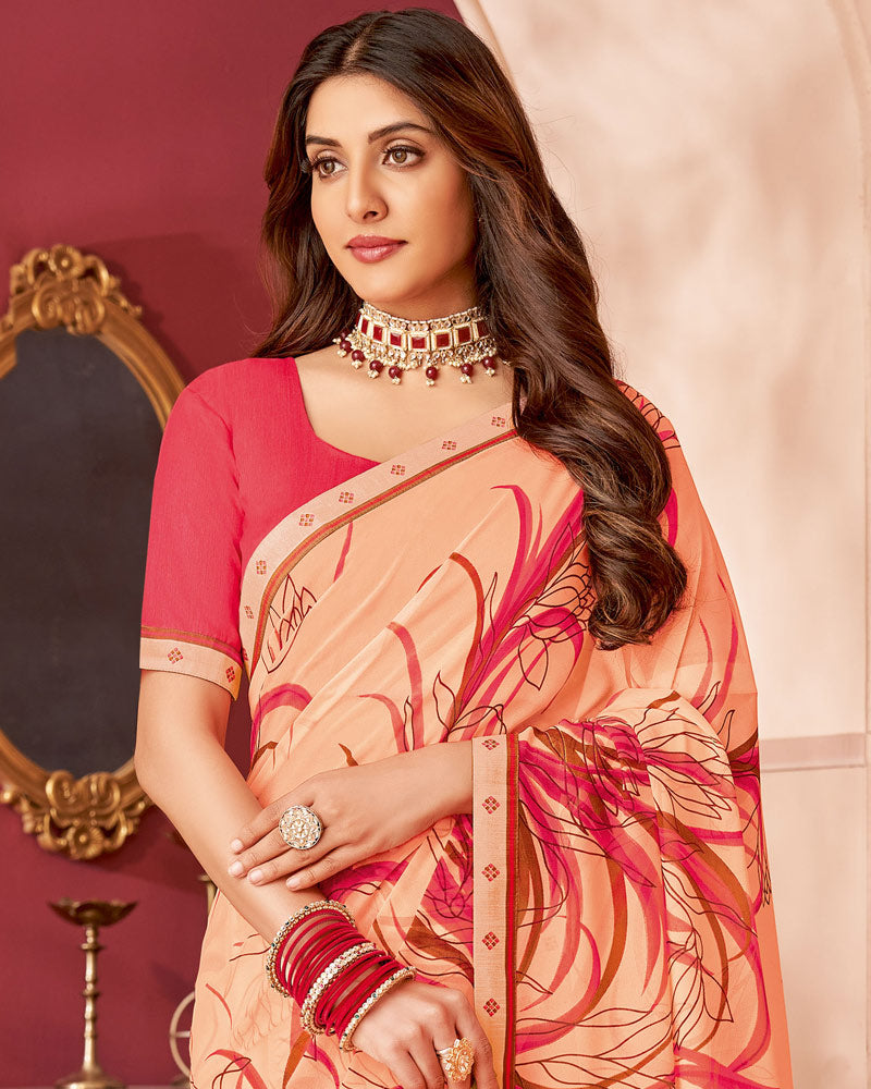 Vishal Prints Tacao Orange Printed Georgette Saree With Fancy Border