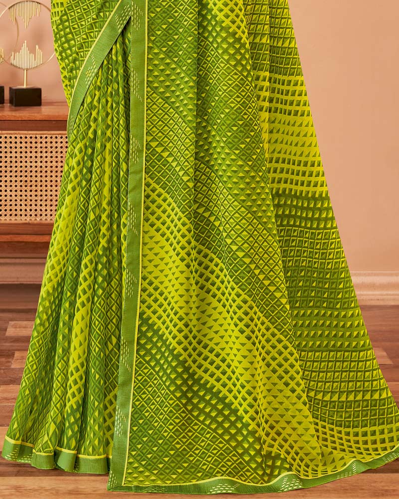 Vishal Prints Olive Green Printed Georgette Saree With Fancy Border