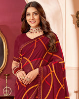 Vishal Prints Burgundy Printed Georgette Saree With Fancy Border
