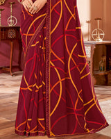 Vishal Prints Burgundy Printed Georgette Saree With Fancy Border