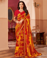 Vishal Prints Dark Red Printed Georgette Saree With Fancy Border