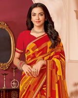 Vishal Prints Dark Red Printed Georgette Saree With Fancy Border