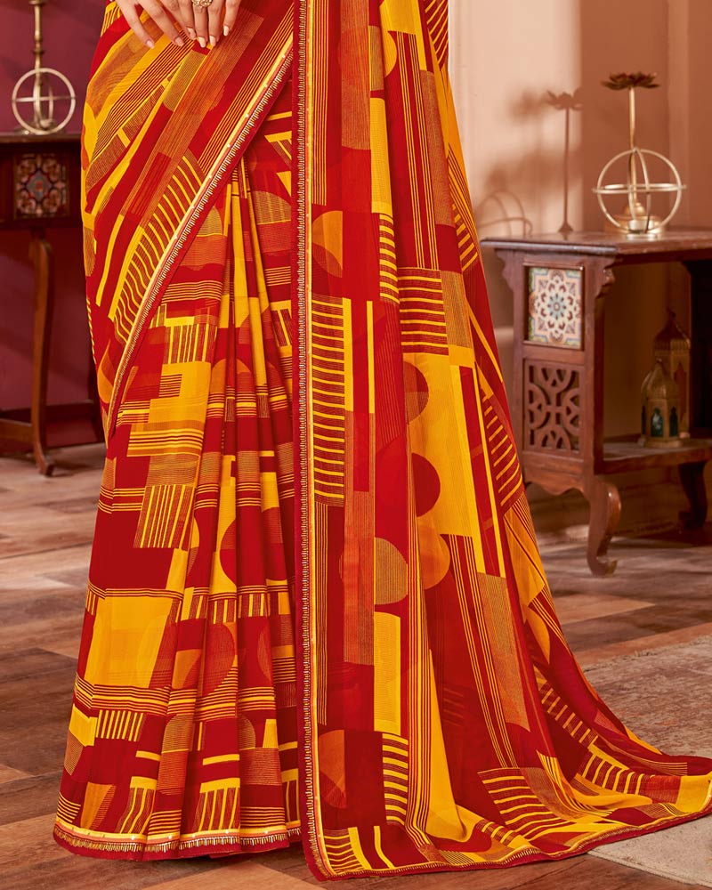 Vishal Prints Dark Red Printed Georgette Saree With Fancy Border