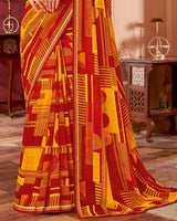Vishal Prints Dark Red Printed Georgette Saree With Fancy Border