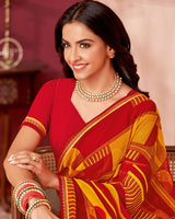 Vishal Prints Dark Red Printed Georgette Saree With Fancy Border