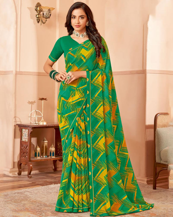 Vishal Prints Tropical Green Printed Georgette Saree With Fancy Border