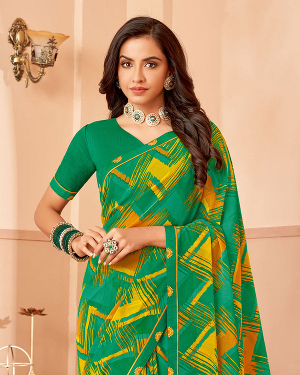 Vishal Prints Tropical Green Printed Georgette Saree With Fancy Border