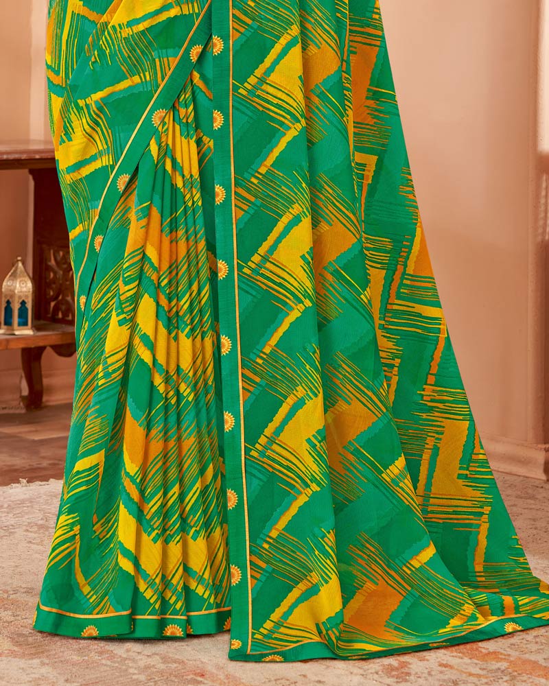 Vishal Prints Tropical Green Printed Georgette Saree With Fancy Border