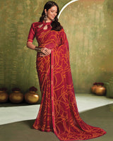 Vishal Prints Vivid Burgundy Printed Georgette Saree With Fancy Border