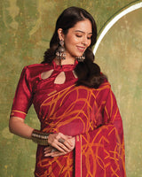 Vishal Prints Vivid Burgundy Printed Georgette Saree With Fancy Border