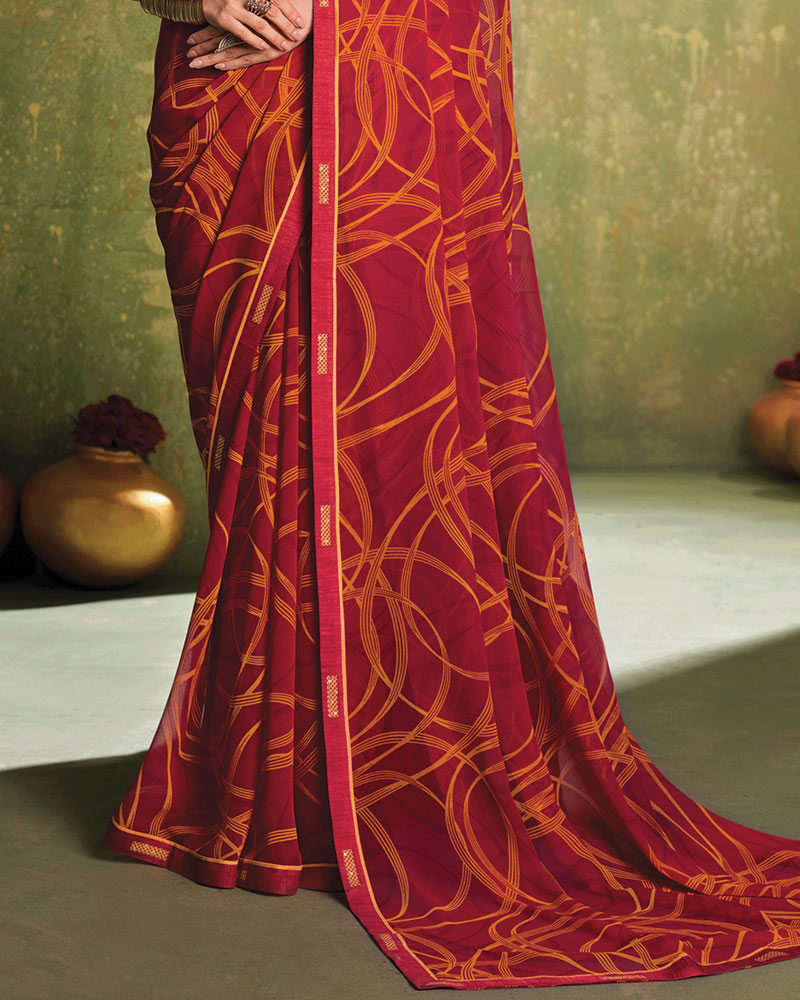 Vishal Prints Vivid Burgundy Printed Georgette Saree With Fancy Border