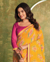 Vishal Prints Yellowish Orange Printed Georgette Saree With Fancy Border