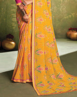 Vishal Prints Yellowish Orange Printed Georgette Saree With Fancy Border