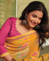 Vishal Prints Yellowish Orange Printed Georgette Saree With Fancy Border