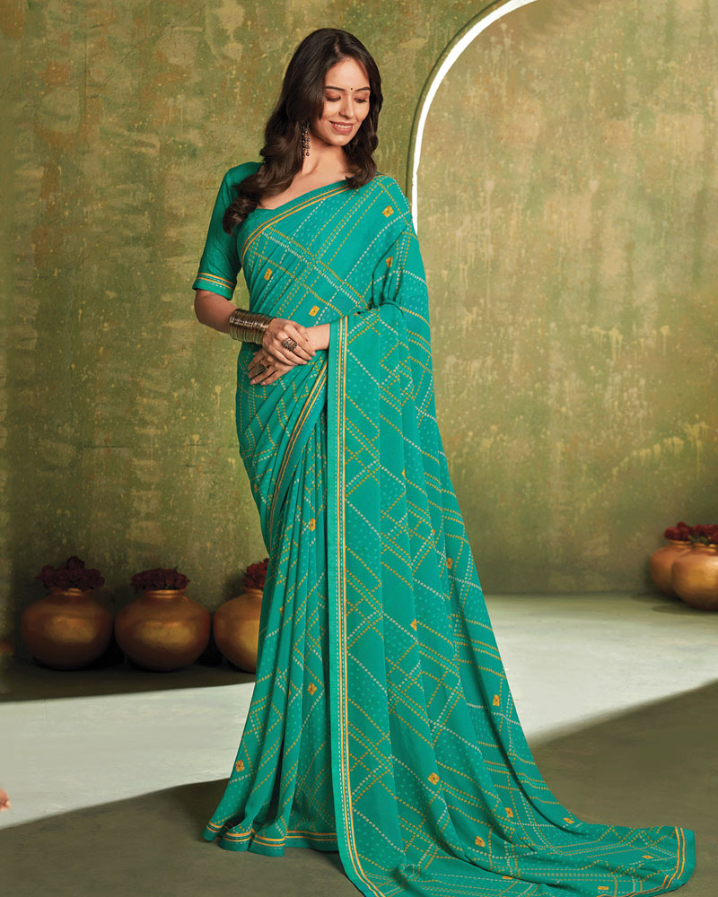 Vishal Prints Teal Green Printed Georgette Saree With Fancy Border
