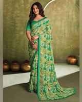 Vishal Prints Jade Green Printed Georgette Saree With Fancy Border