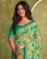 Vishal Prints Jade Green Printed Georgette Saree With Fancy Border