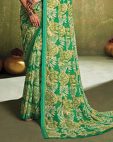 Vishal Prints Jade Green Printed Georgette Saree With Fancy Border