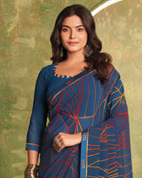 Vishal Prints Cobalt Blue Printed Georgette Saree With Fancy Border