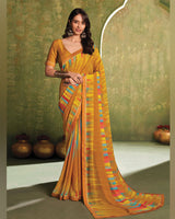 Vishal Prints Brownish Orange Printed Georgette Saree With Fancy Border