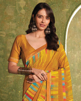 Vishal Prints Brownish Orange Printed Georgette Saree With Fancy Border