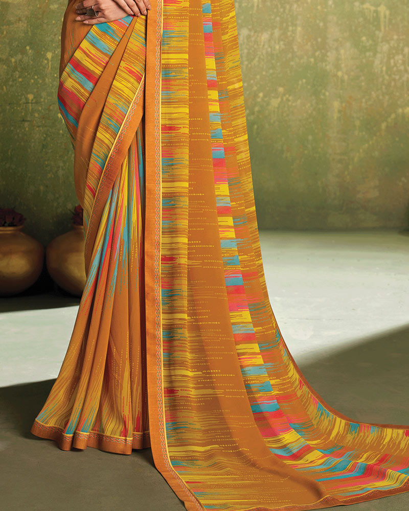 Vishal Prints Brownish Orange Printed Georgette Saree With Fancy Border
