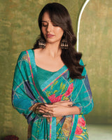 Vishal Prints Persian Green Printed Georgette Saree With Fancy Border