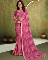 Vishal Prints Light Carmine Pink Printed Georgette Saree With Fancy Border