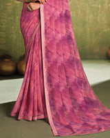 Vishal Prints Light Carmine Pink Printed Georgette Saree With Fancy Border