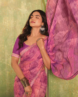 Vishal Prints Light Carmine Pink Printed Georgette Saree With Fancy Border