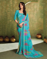 Vishal Prints Fountain Blue Printed Georgette Saree With Fancy Border