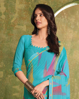 Vishal Prints Fountain Blue Printed Georgette Saree With Fancy Border