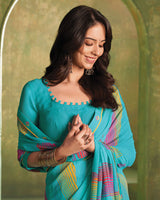 Vishal Prints Fountain Blue Printed Georgette Saree With Fancy Border